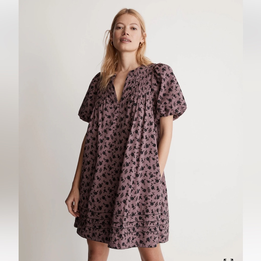 NWT Madewell Dress - tillie puff sleeve mini dress in shadow blooms
